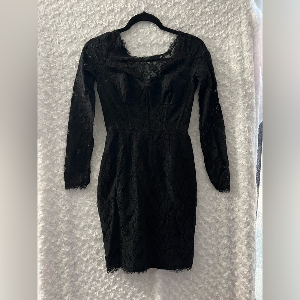 BCBG MaxAzria Black Lace Arlena Mini Dress Size 0 - Picture 3 of 8